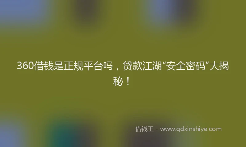360借钱是正规平台吗，贷款江湖“安全密码”大揭秘！