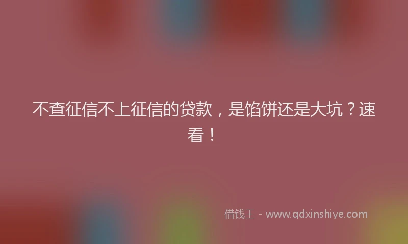 不查征信不上征信的贷款，是馅饼还是大坑？速看！