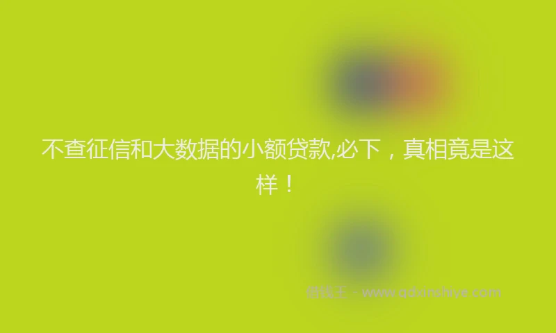 不查征信和大数据的小额贷款,必下，真相竟是这样！